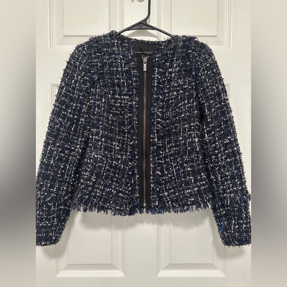 Banana Republic Tweed Jacket Blue Small Petite 0